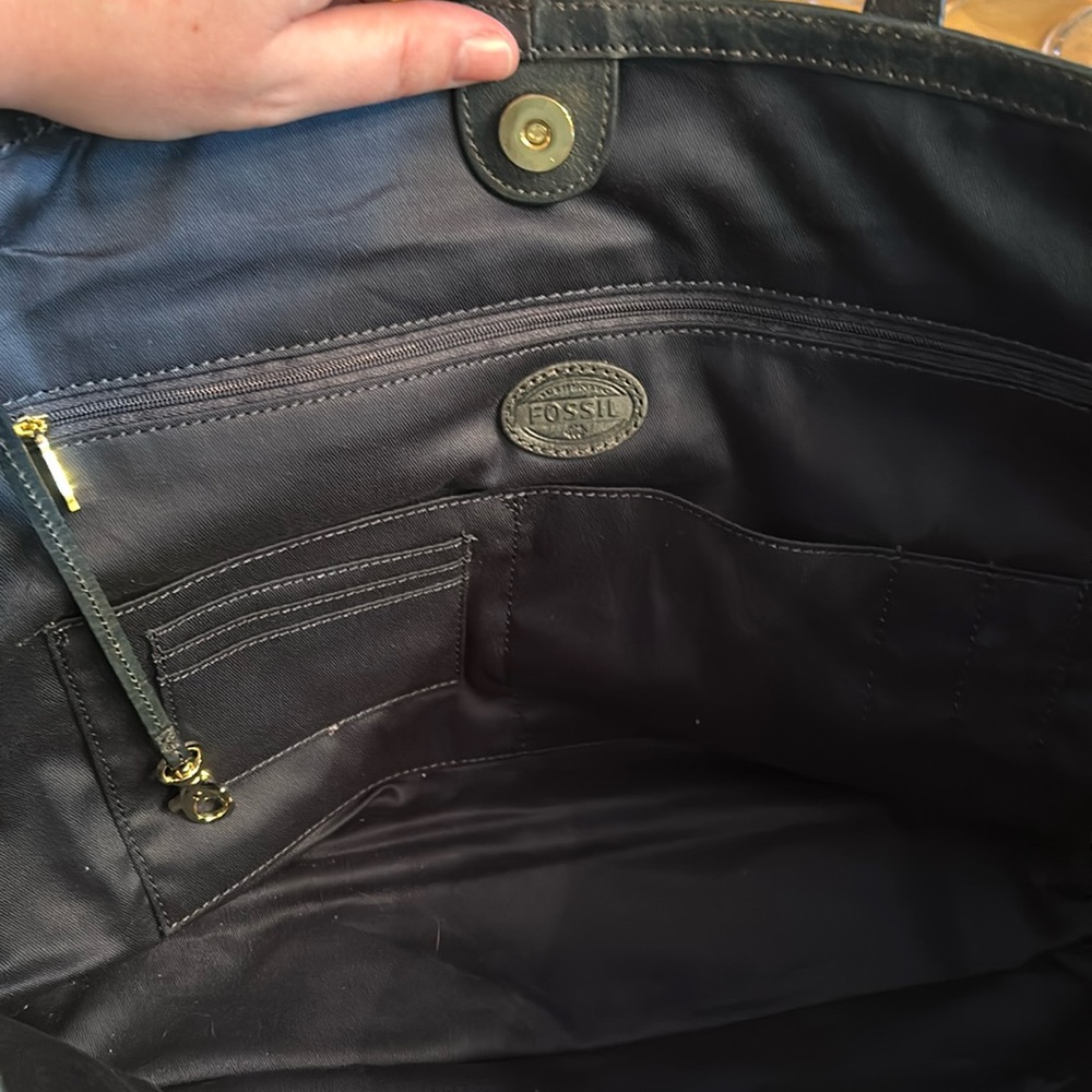 Navy Fossil leather tote